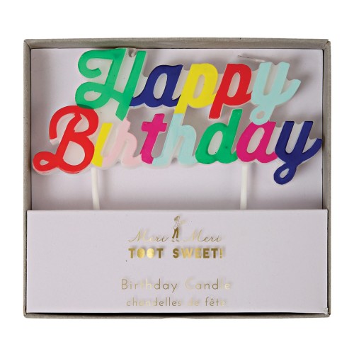 multi-colored happy birthday candle